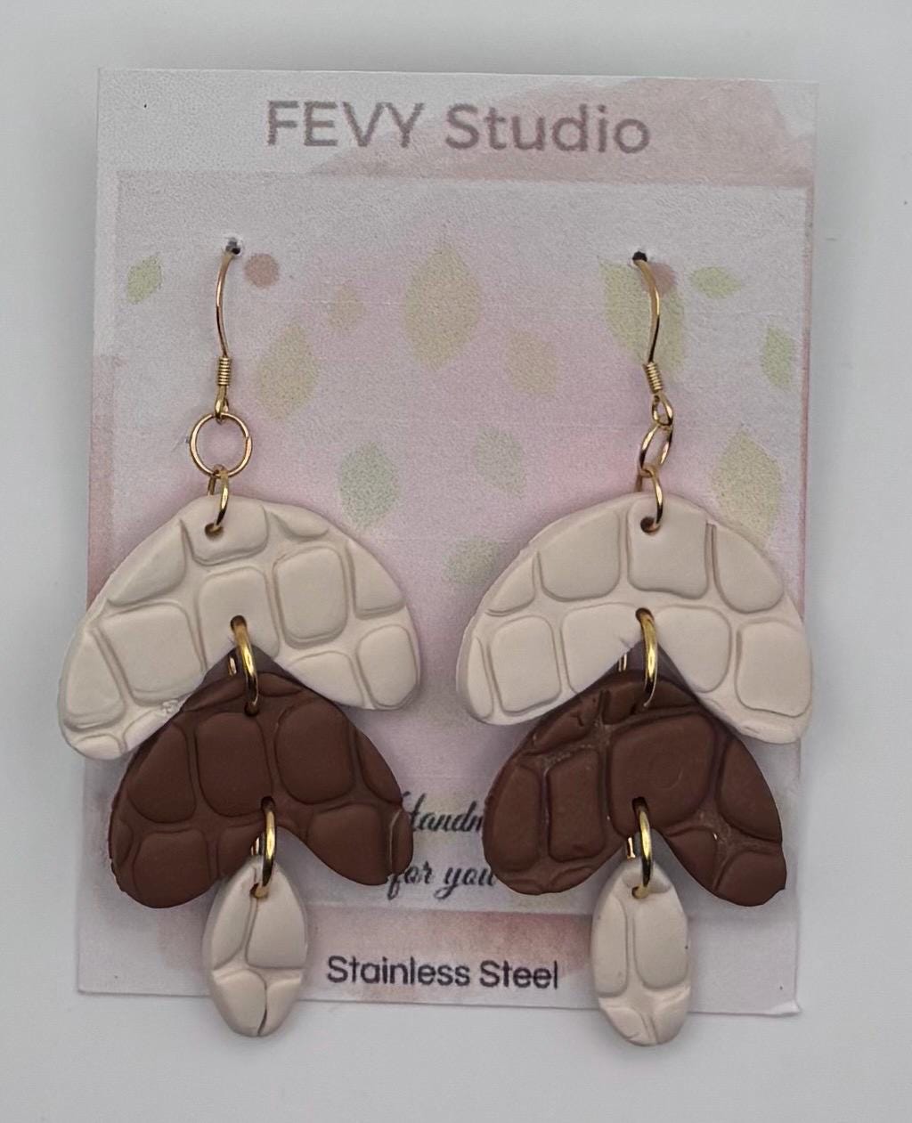 Handmade Textured Polymer Clay Dangle Earrings | Neutral Boho Minimalist Jewelry