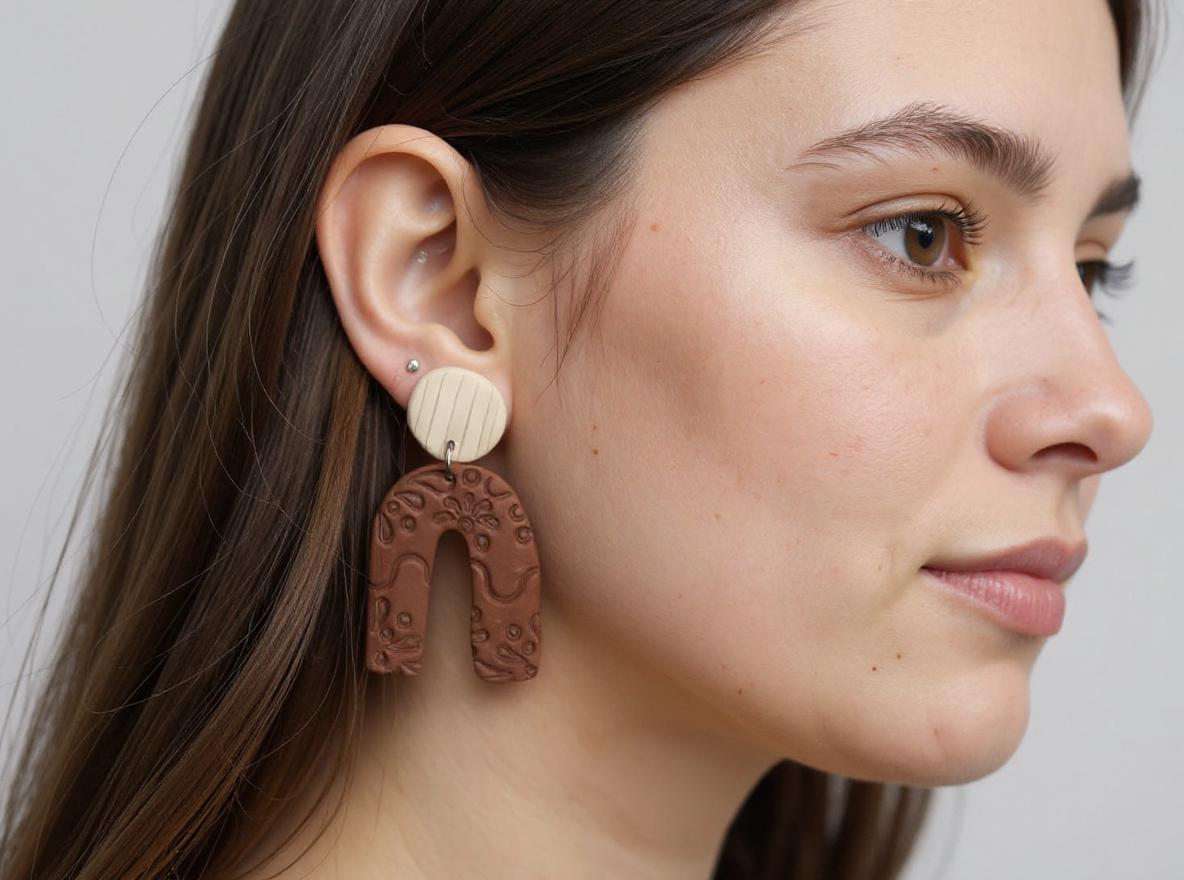 Handmade Textured Polymer Clay Dangle Earrings | Neutral Boho Minimalist Jewelry