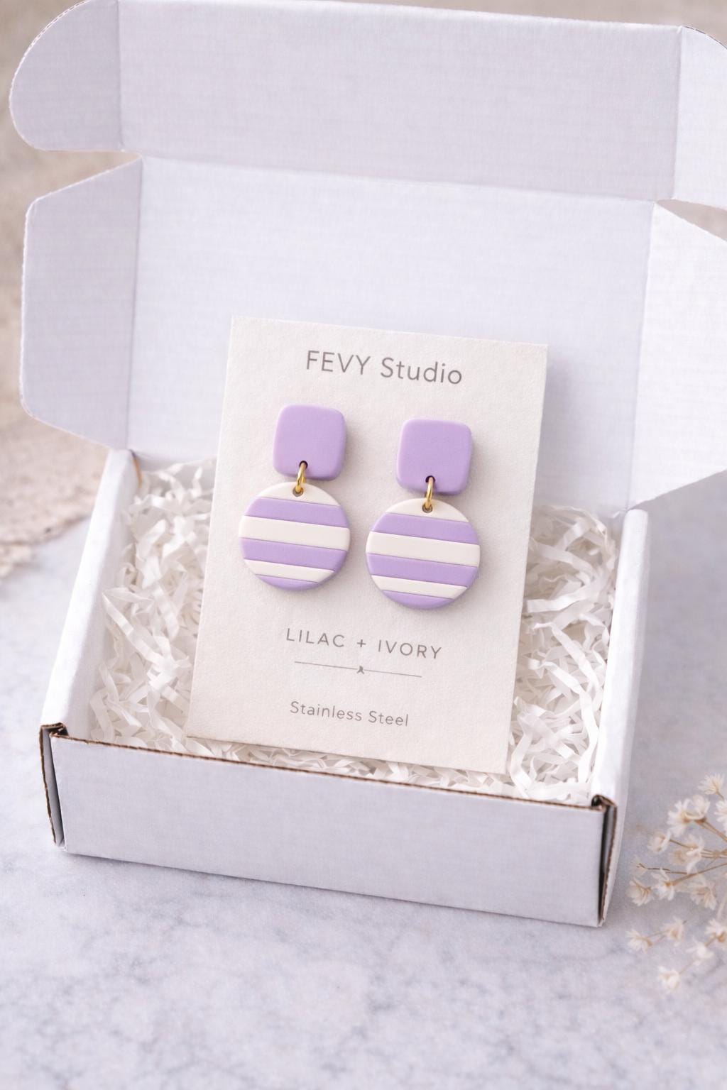Lilac Statement Earrings, Pastel Clay Earrings, Cute Dangle Earrings, Aesthetic Jewelry, Lightweight Handmade Gift for Her