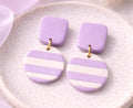 Lilac Striped Dangle Earrings | Modern Classic Polymer Clay Jewelry