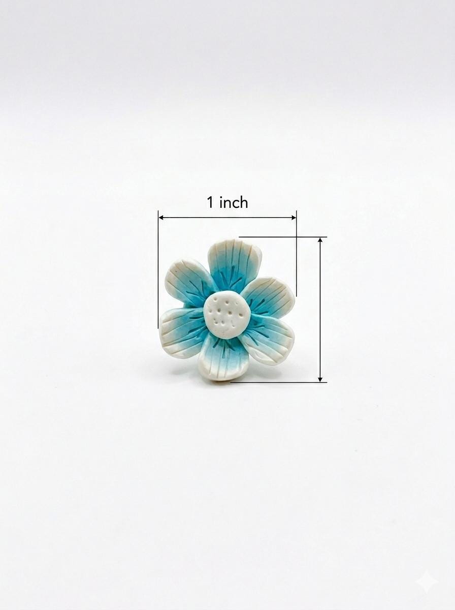 Blue Flower Stud Earrings, Turquoise Floral, Handmade Polymer Clay, Stainless Steel Posts