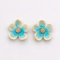 Handmade Ombre Turquoise Flower Stud Earrings, Polymer Clay Floral Statement Jewelry