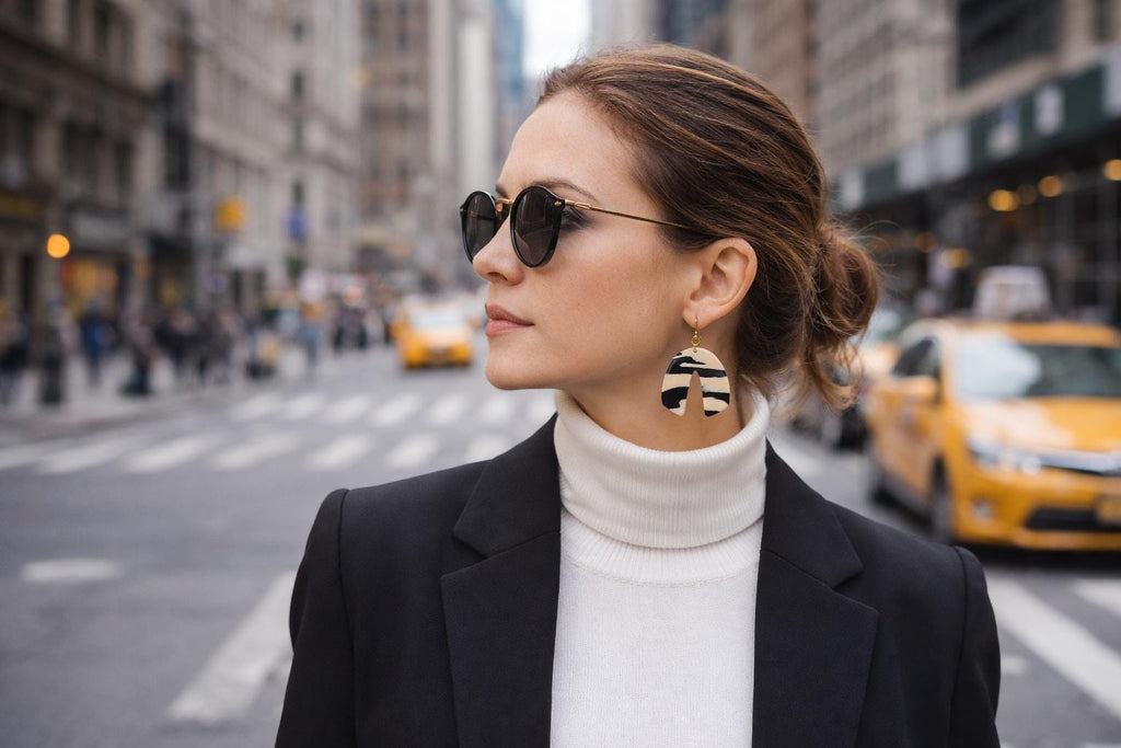 Black and White Marble Polymer Clay Earrings, Modern Arch Earrings, 18K Gold Plated Stainless Steel Hooks, Minimalist Statement Earrings