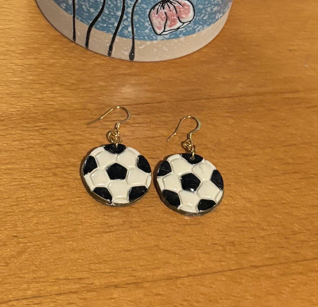 Soccer Ball Earrings for Women – Dangle Drop – Game Day Jewelry – Soccer Fan Gift – Polymer Clay – Handmade