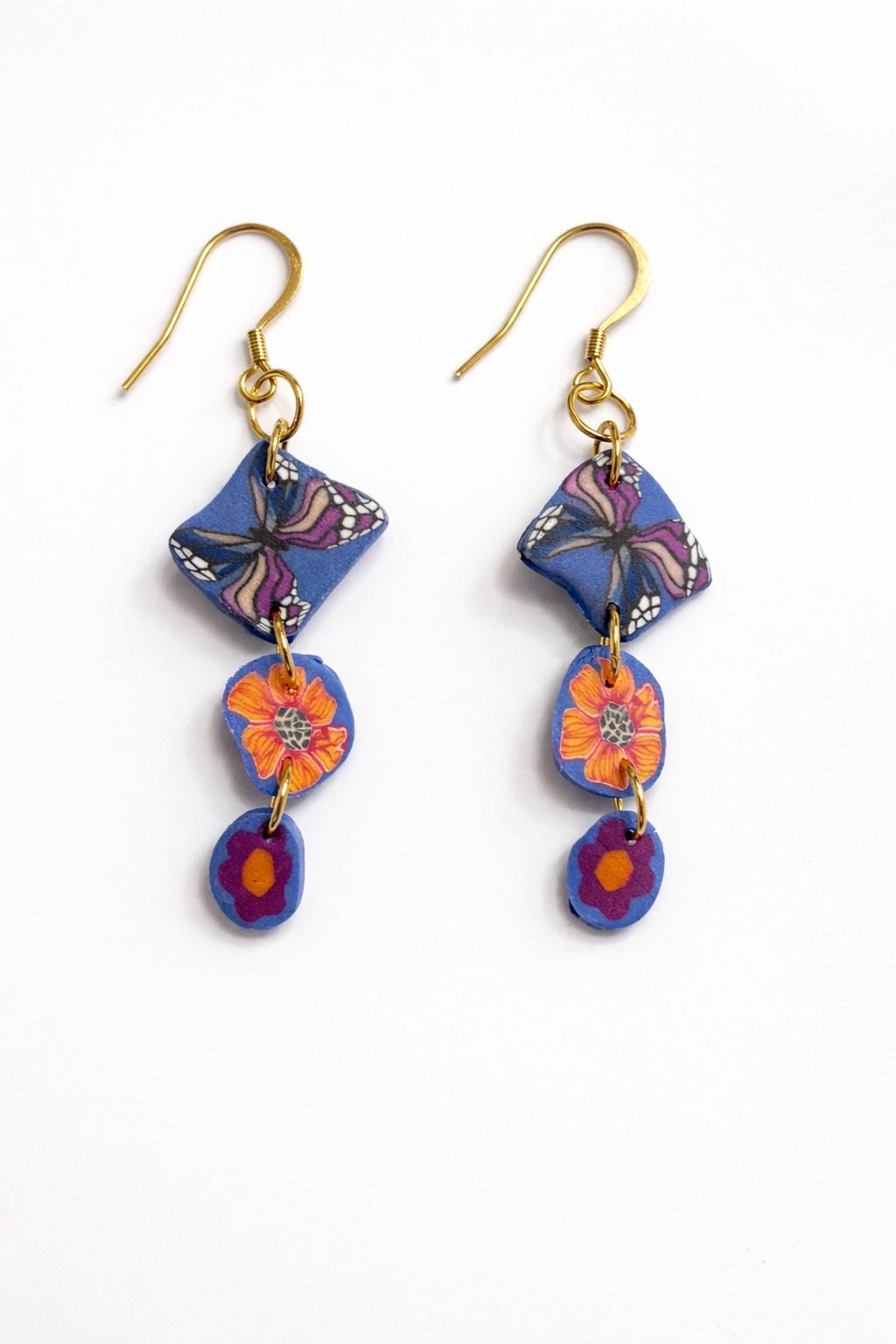 Handmade Polymer Clay Earrings |Colorful Floral Dangle Earrings | Lightweight Statement Jewelry | Stainless Steel Hooks | Floralful Earrings