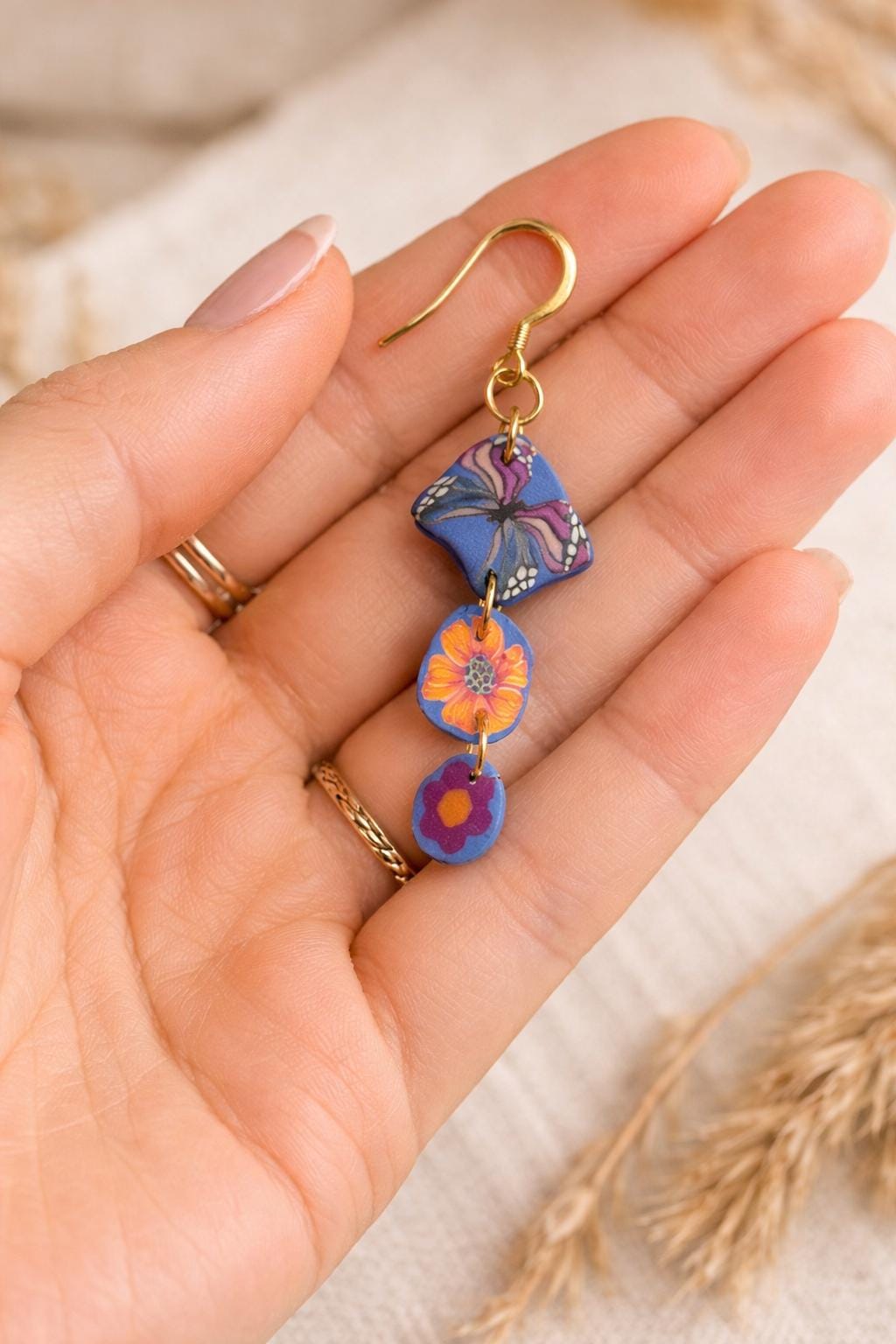 Handmade Polymer Clay Earrings |Colorful Floral Dangle Earrings | Lightweight Statement Jewelry | Stainless Steel Hooks | Floralful Earrings