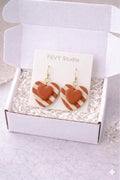 Terracotta Heart Earrings, Polymer Clay Earrings, Boho Statement Earrings, 18K Gold Plated Stainless Steel Hooks, Handmade Clay Jewelry Gift