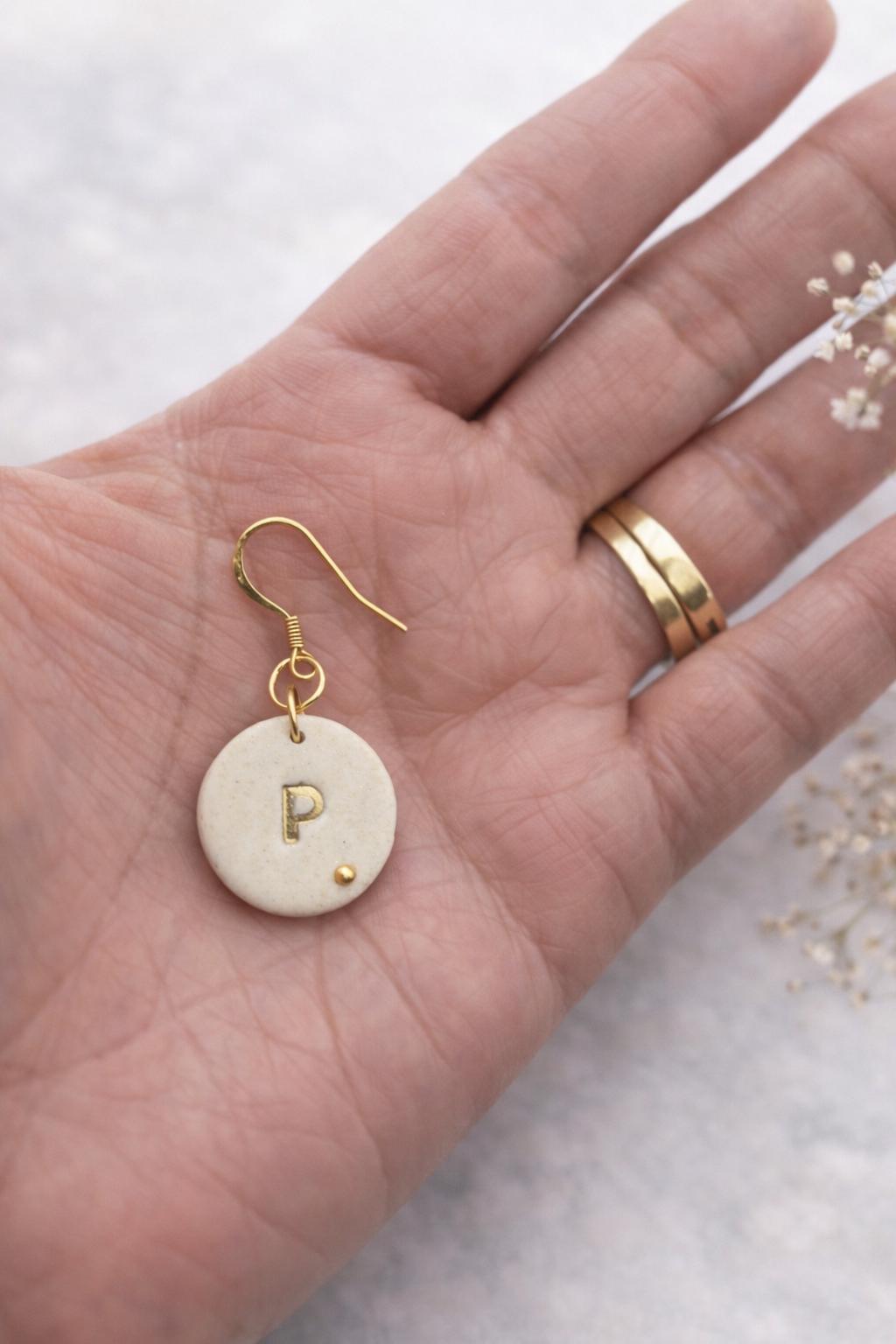 Personalized Initial Polymer Clay Earrings, Gold Letter Dangle Earrings, Minimalist Earrings, Stainless Steel 18K Gold Plated Hooks