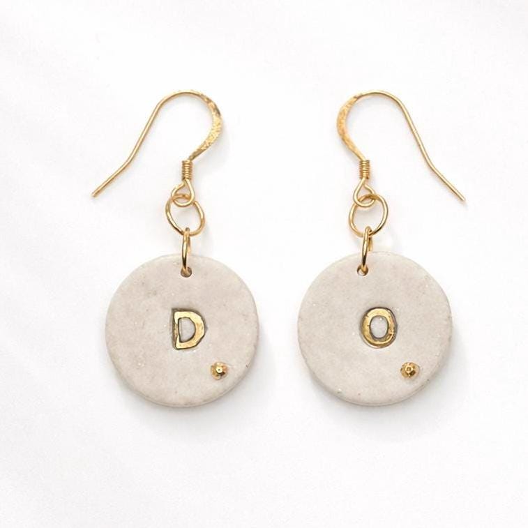 Personalized Initial Polymer Clay Earrings, Gold Letter Dangle Earrings, Minimalist Earrings, Stainless Steel 18K Gold Plated Hooks