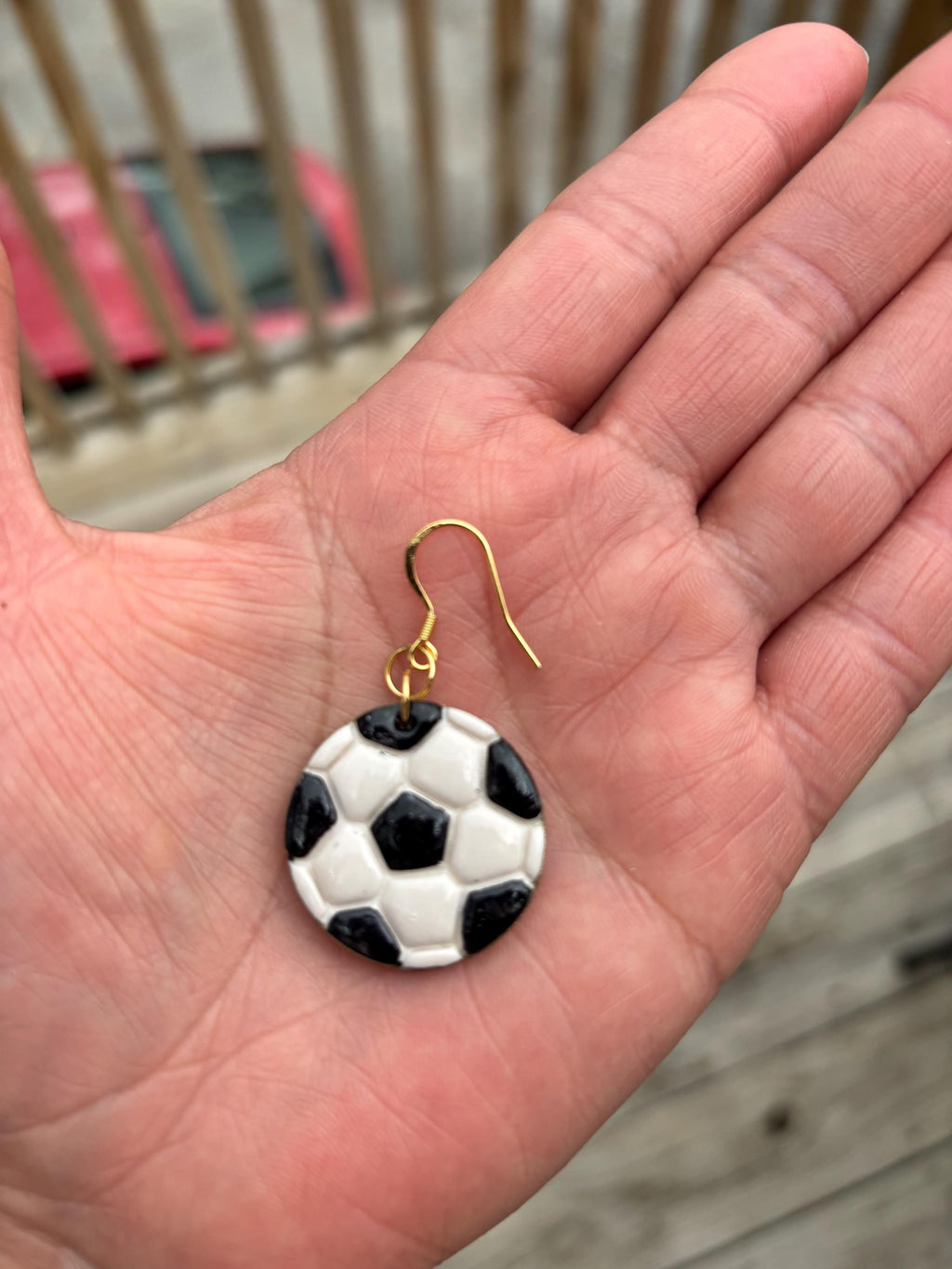 Soccer Ball Earrings for Women – Dangle Drop – Game Day Jewelry – Soccer Fan Gift – Polymer Clay – Handmade