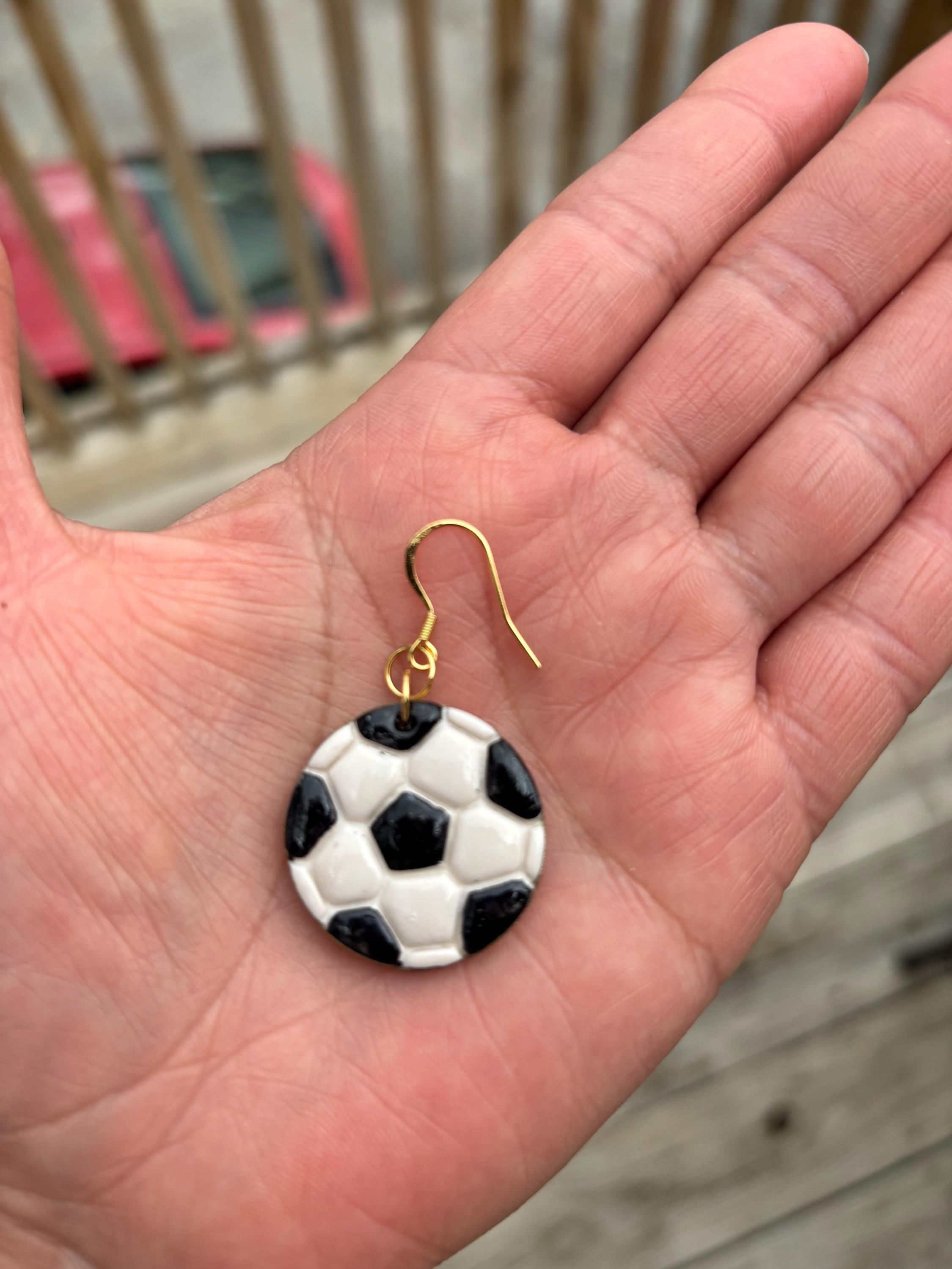 Soccer Ball Earrings for Women – Dangle Drop – Game Day Jewelry – Soccer Fan Gift – Polymer Clay – Handmade