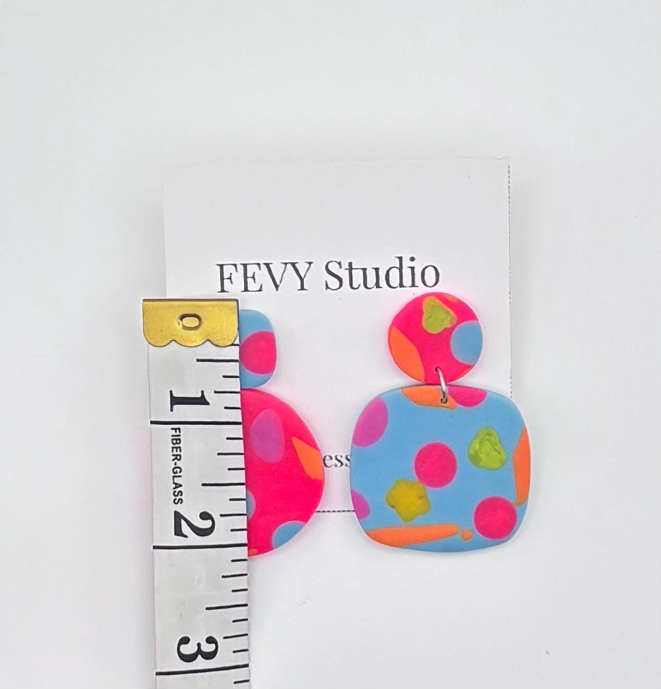 Handmade Colorful Polymer Clay Statement Earrings, Abstract Summer Boho Jewelry