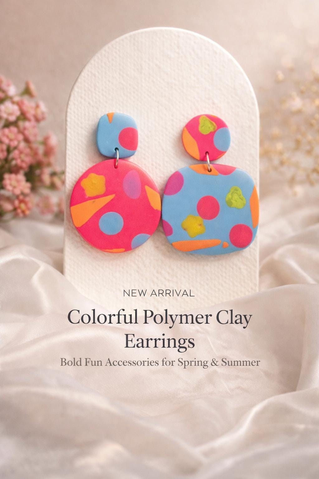 Colorful Abstract Polymer Clay Statement Earrings, Modern Handmade Summer Jewelry