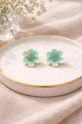 Turquoise Flower Stud Earrings, Polymer Clay Earrings, Handmade Floral Earrings, Gradient Clay Earrings, Stainless Steel Post