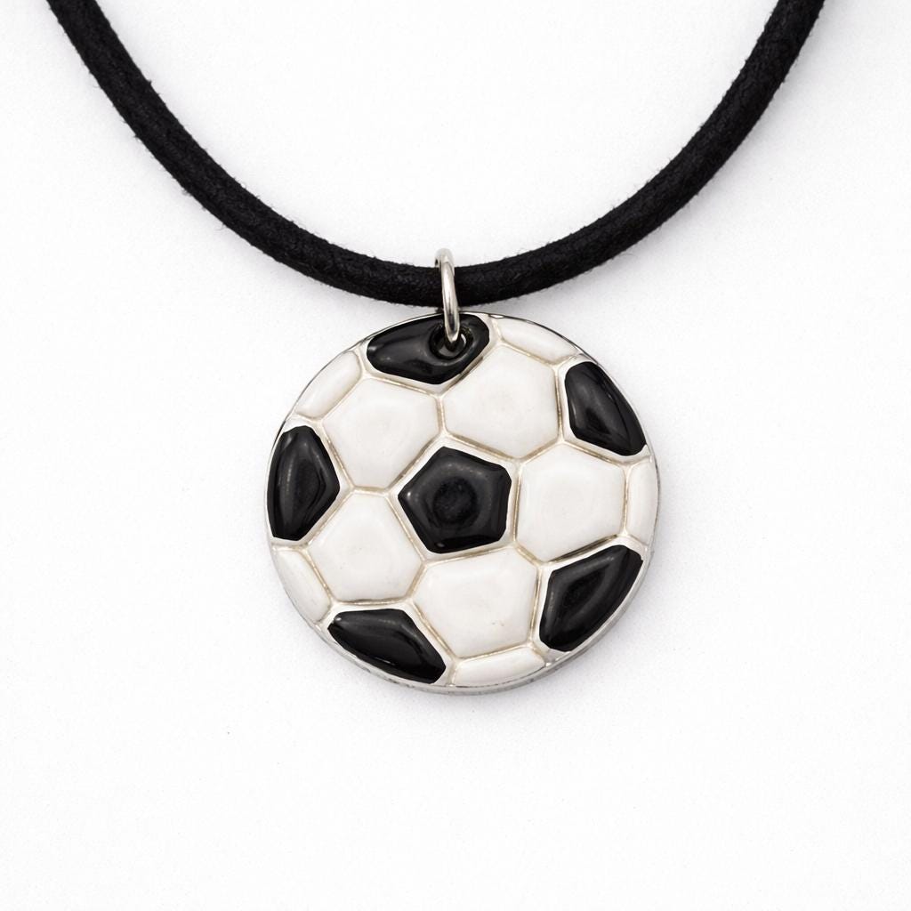 Handmade Polymer Clay Soccer Ball Pendant Necklace, Sports Jewelry