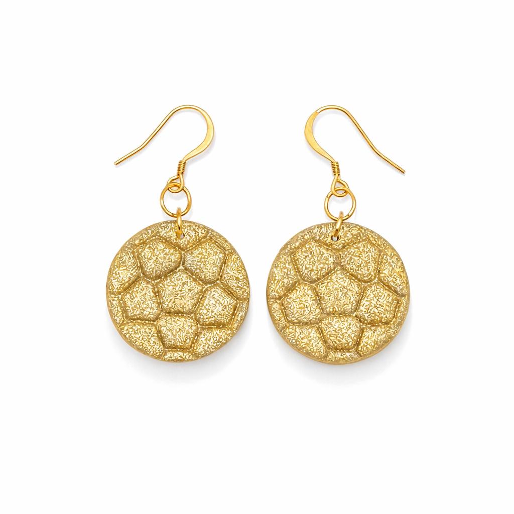 Handmade Gold Soccer Ball Polymer Clay Earrings, Lightweight Sports Dangle