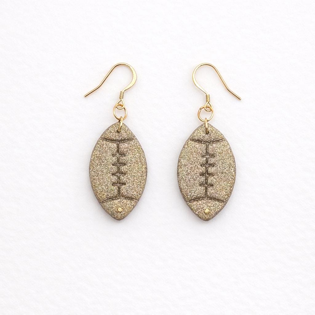Handmade Textured Gold Football Earrings | 18K Gold Plated Hooks