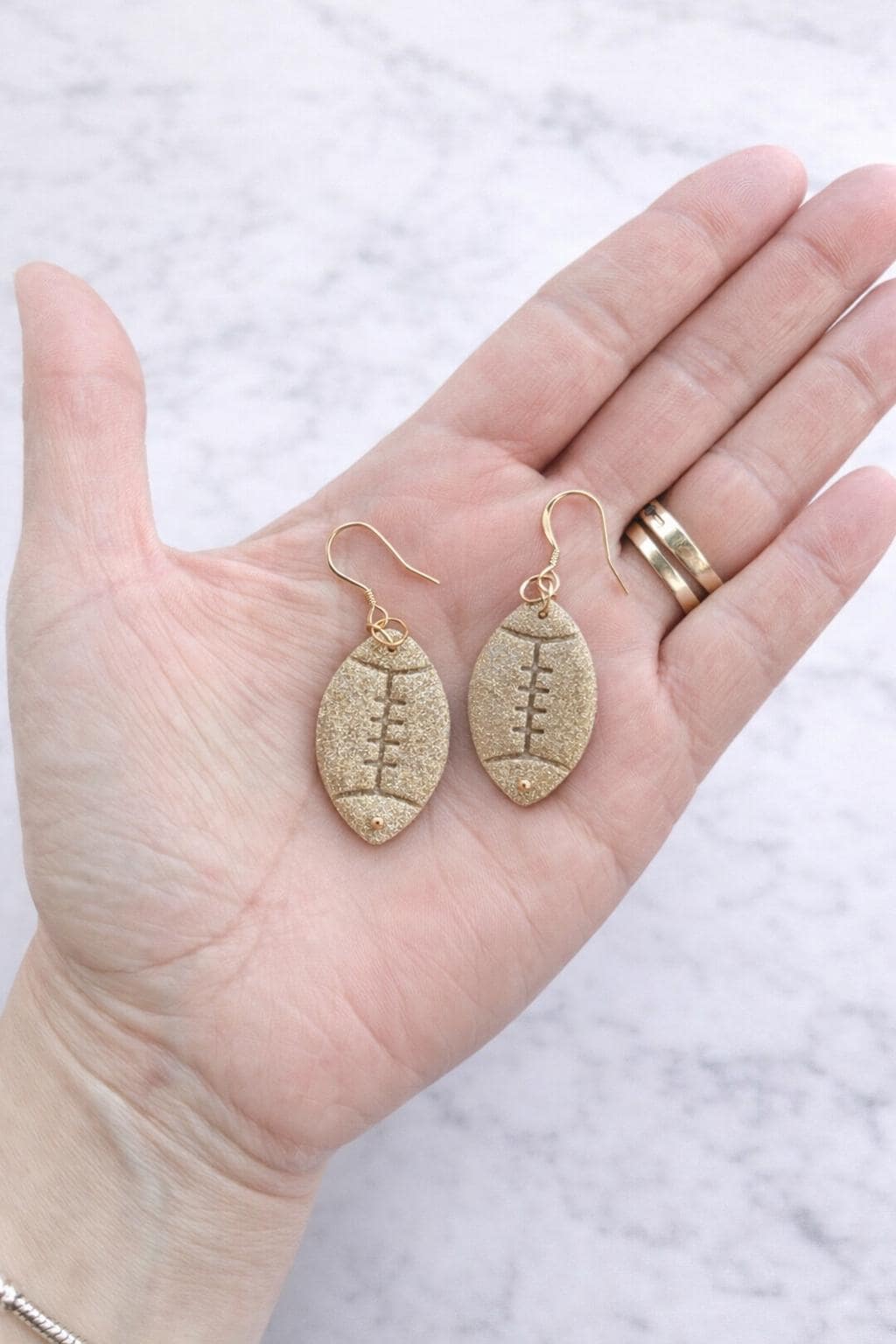 Handmade Textured Gold Football Earrings | 18K Gold Plated Hooks
