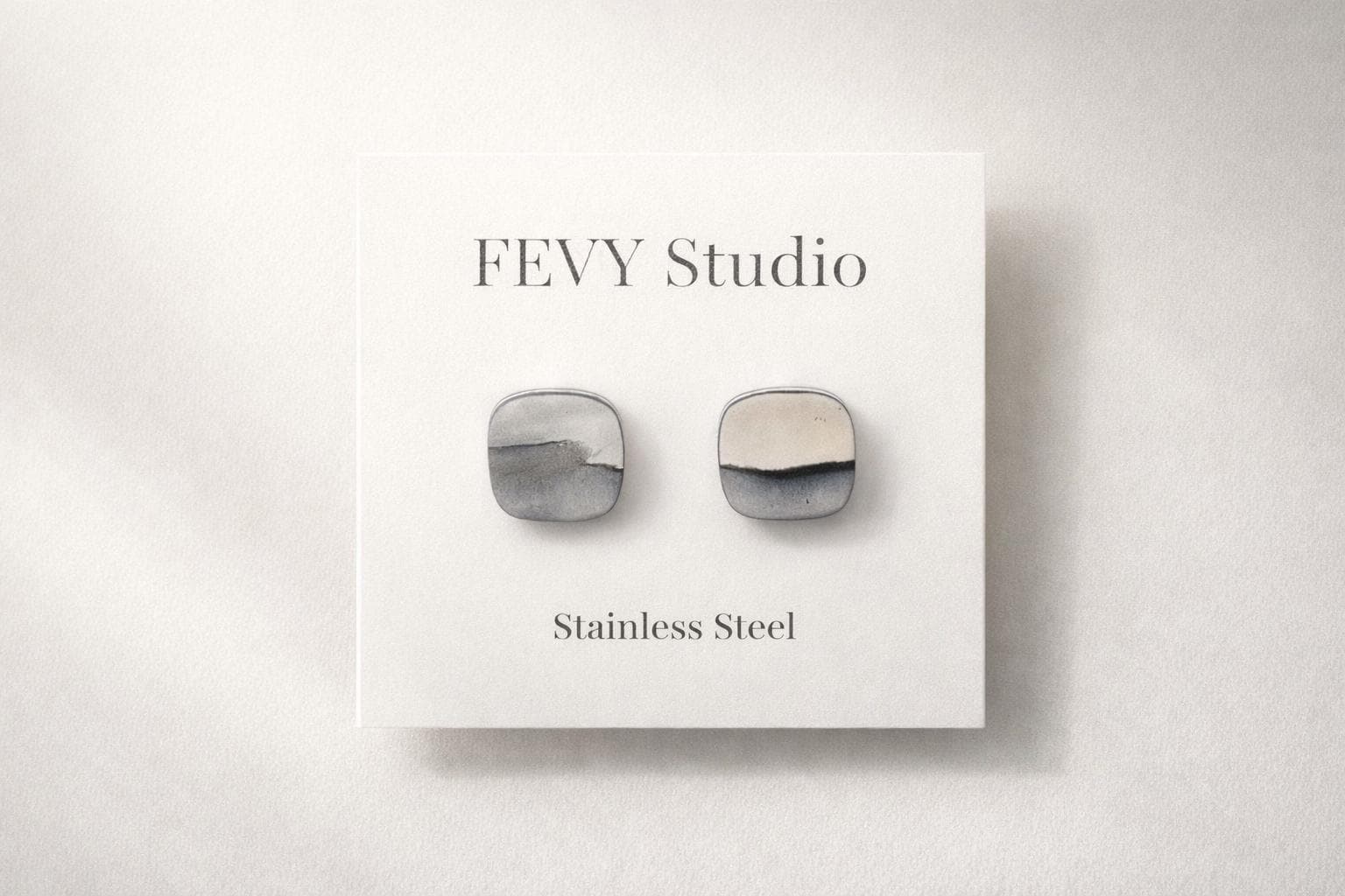 Black White Polymer Clay Stud Earrings | Minimalist Modern Lightweight Jewelry