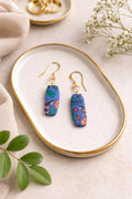 Blue Butterfly Polymer Clay Earrings, Botanical Dangle, 18K Gold Plated Hooks