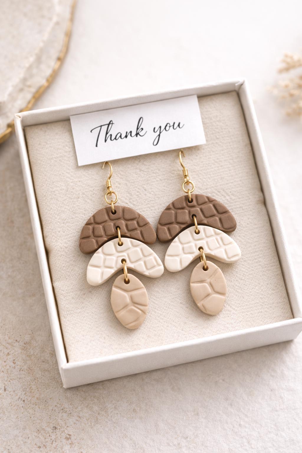 Neutral Minimalist Polymer Clay Earrings • Lightweight Everyday Jewelry