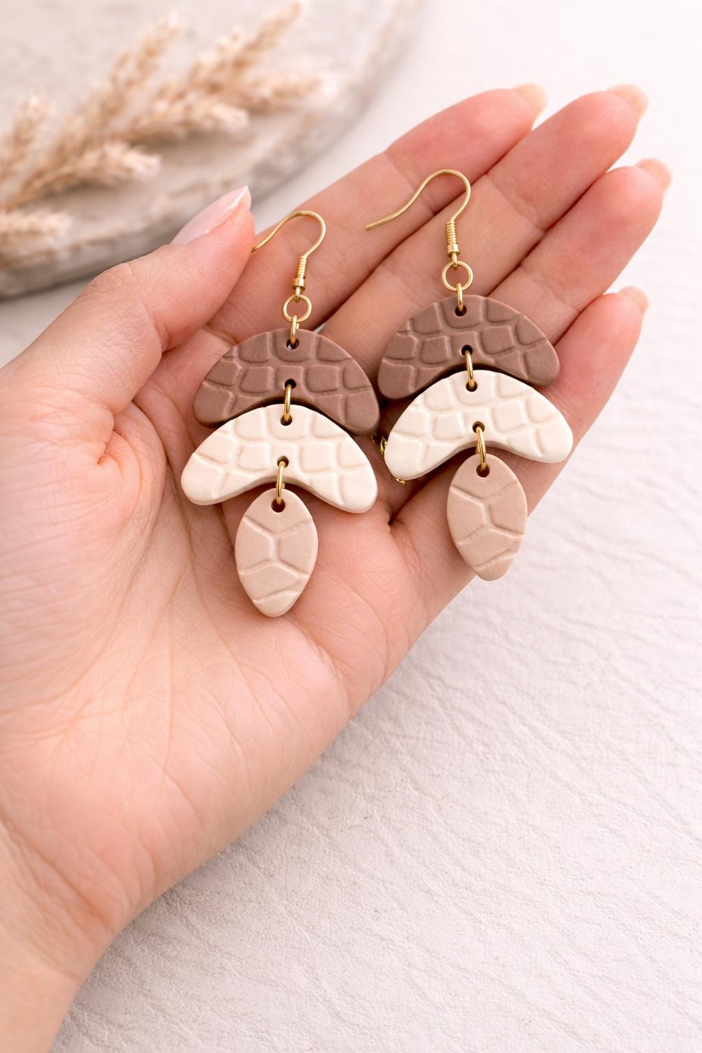 Neutral Minimalist Polymer Clay Earrings • Lightweight Everyday Jewelry