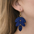 Navy Blue Sculptural Polymer Clay Earrings, Matte Dangle Statement Jewelry, 18K Gold Plated Hooks