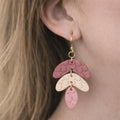 Handmade Dusty Pink Ivory Polymer Clay Dangle Earrings, Textured Modern, 18K Gold Plated Hooks