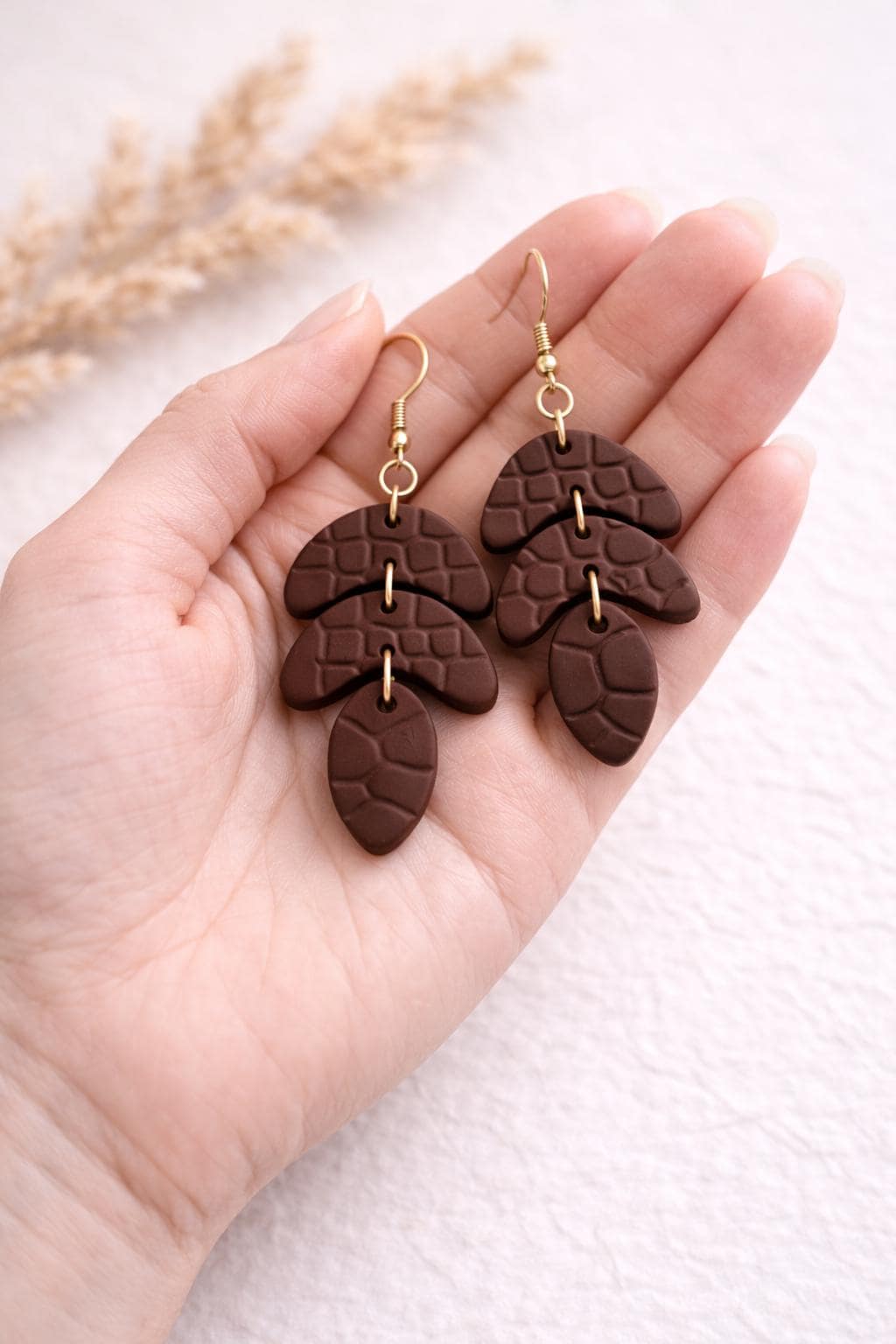 Dark Brown Polymer Clay Earrings – Lightweight Statement Dangle Earrings for Women, Handmade Boho Jewelry, Chocolate Minimal Gift