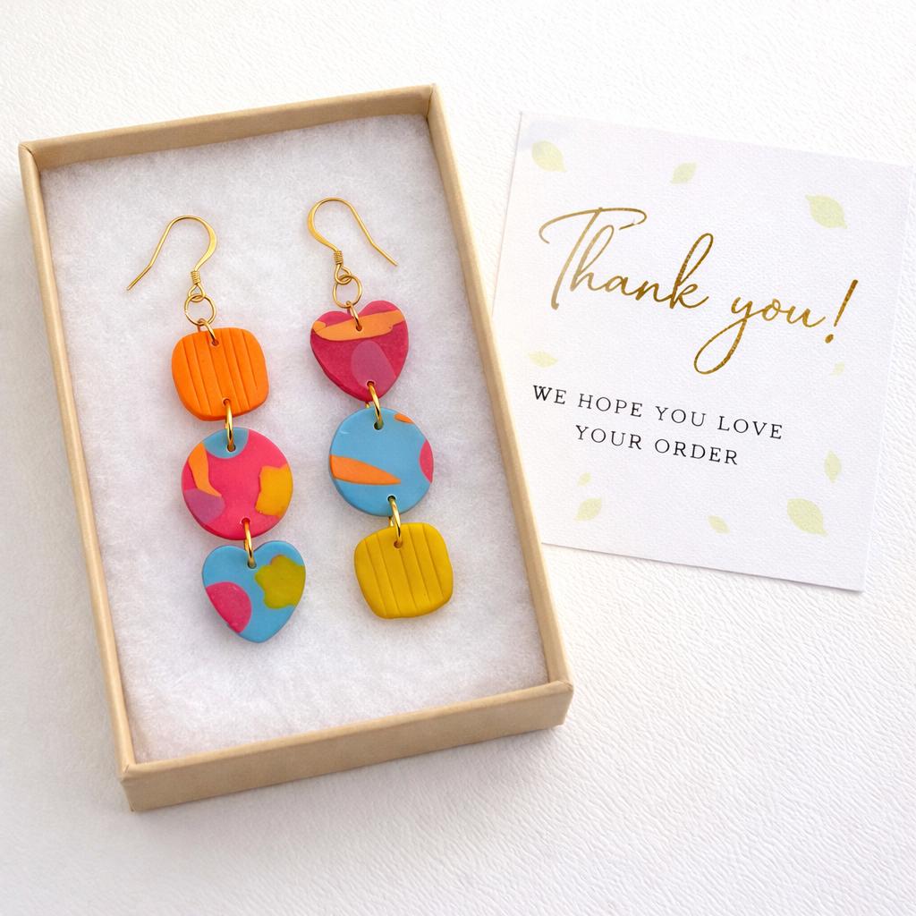 Colorful Boho Statement Earrings | Handmade Polymer Clay Dangle Hooks