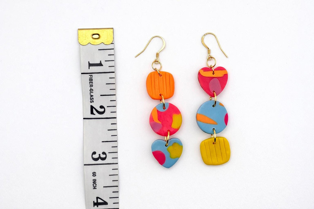Colorful Asymmetrical Polymer Clay Earrings – Bold Modern Art Dangles