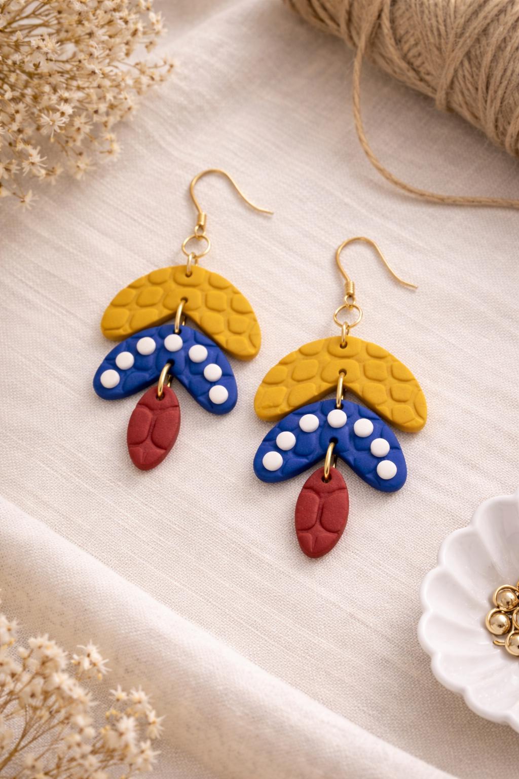 Handmade Polymer Clay Venezuela Flag Earrings | Statement Dangle Jewelry, 18K Gold Plated Hooks
