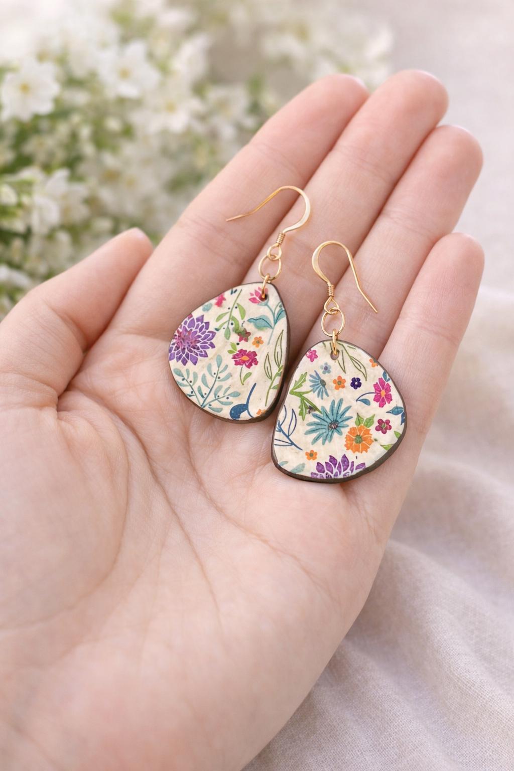 Floral Boho Dangle Earrings, Lightweight Spring Statement Jewelry, Romantic Garden Style