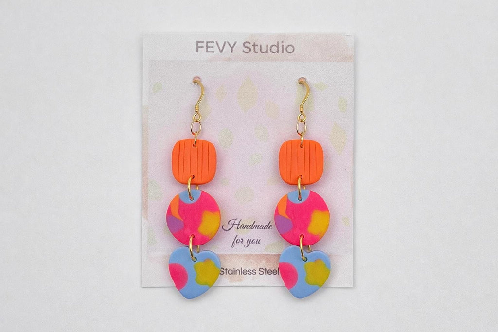 Colorful Geometric Polymer Clay Earrings – Modern Bold Dangles