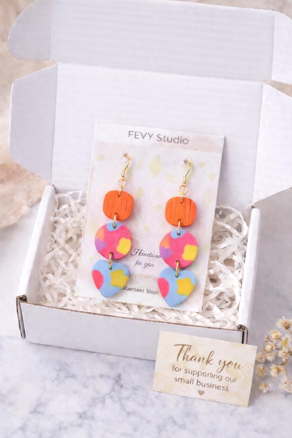 Colorful Geometric Polymer Clay Earrings – Modern Bold Dangles