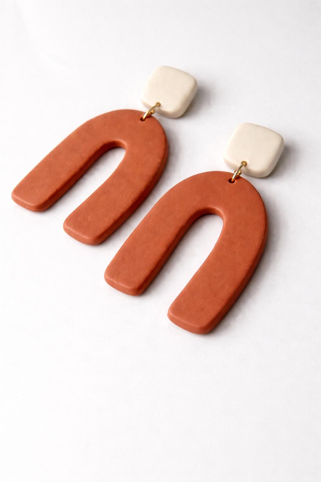 Handmade Polymer Clay Arch Earrings, Modern Neutral Statement Jewelry