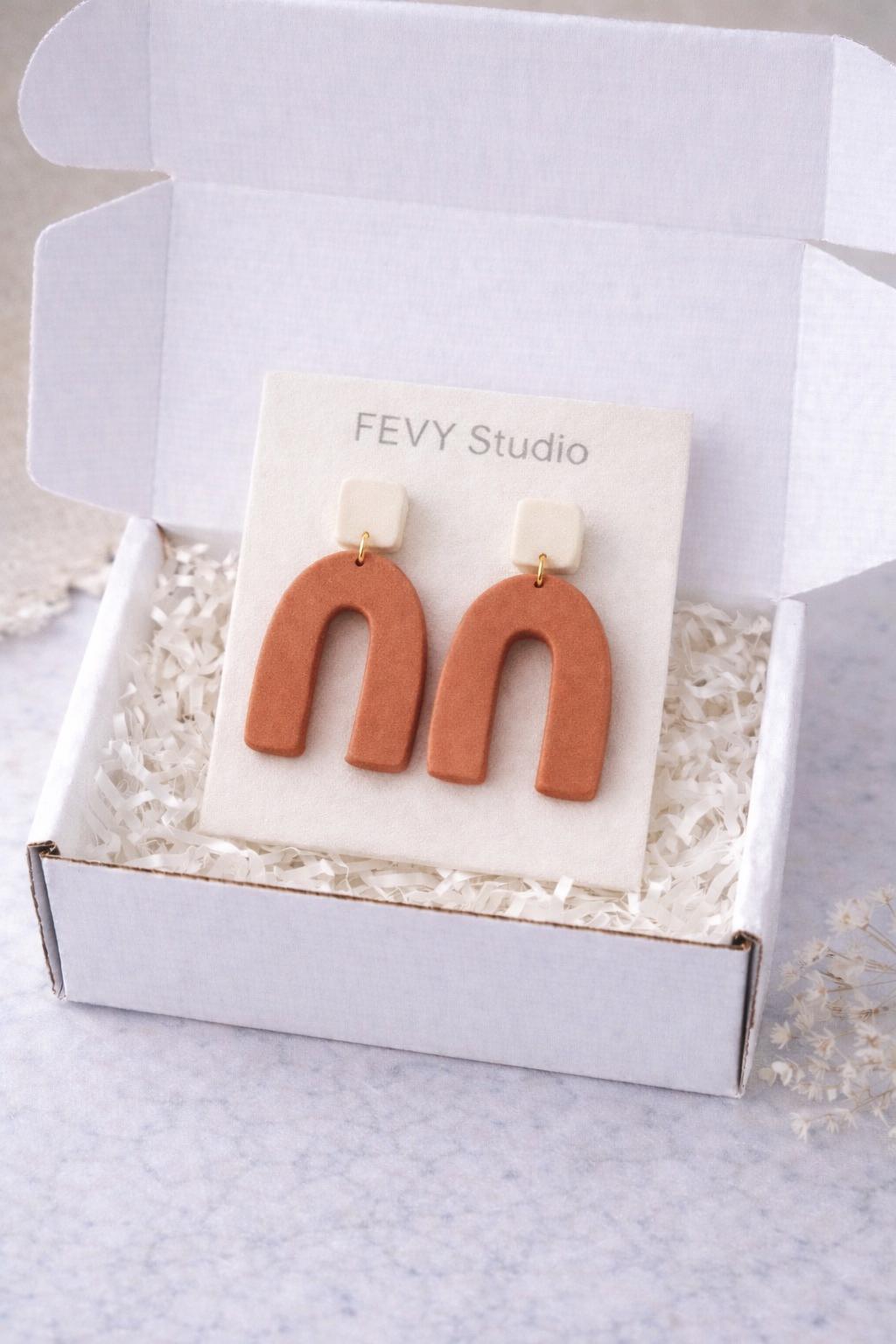 Handmade Polymer Clay Arch Earrings, Modern Neutral Statement Jewelry