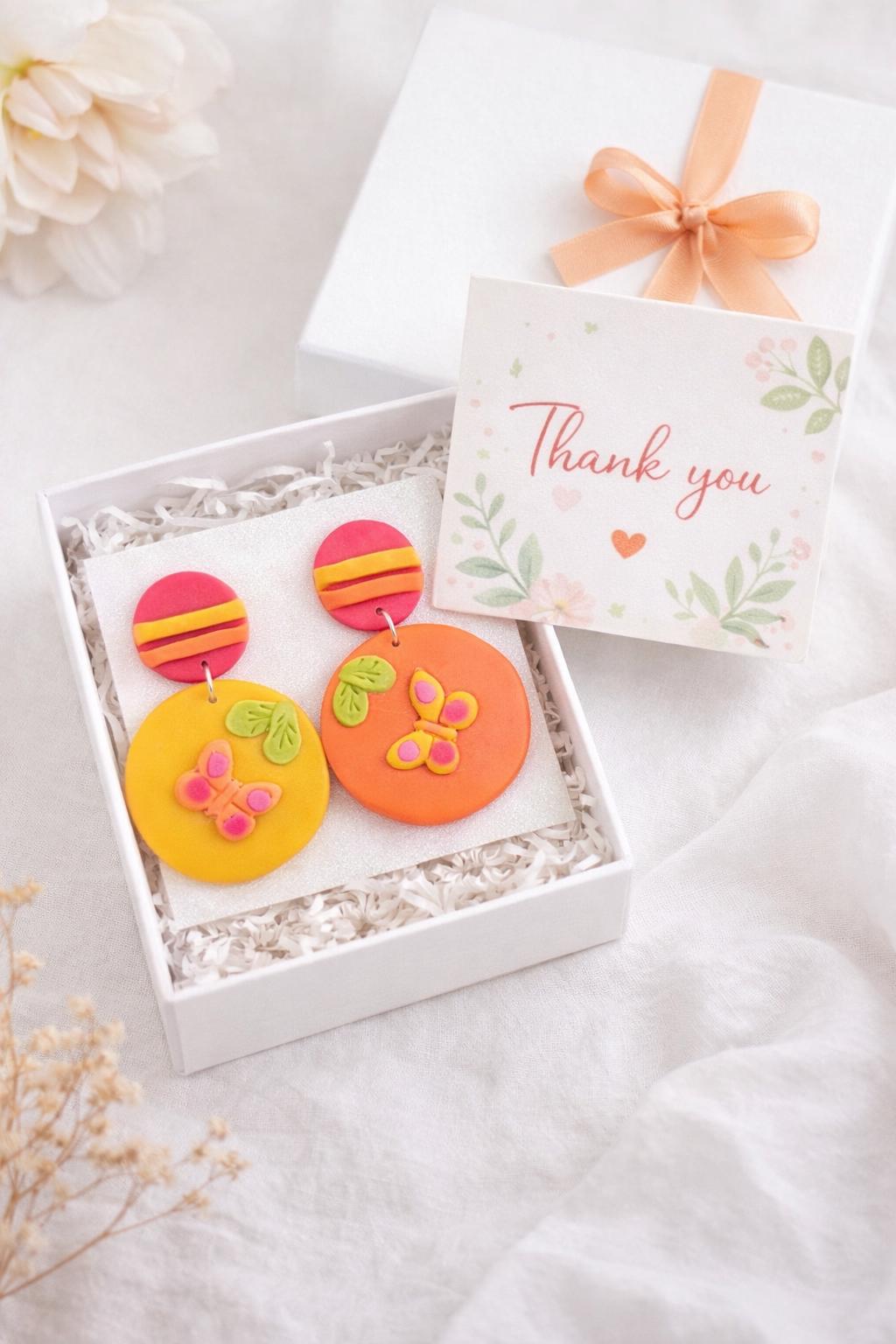 Colorful Butterfly Polymer Clay Earrings, Handmade Statement Earrings, Cute Spring Jewelry, Unique Gift for Her, Stainless Steel Post