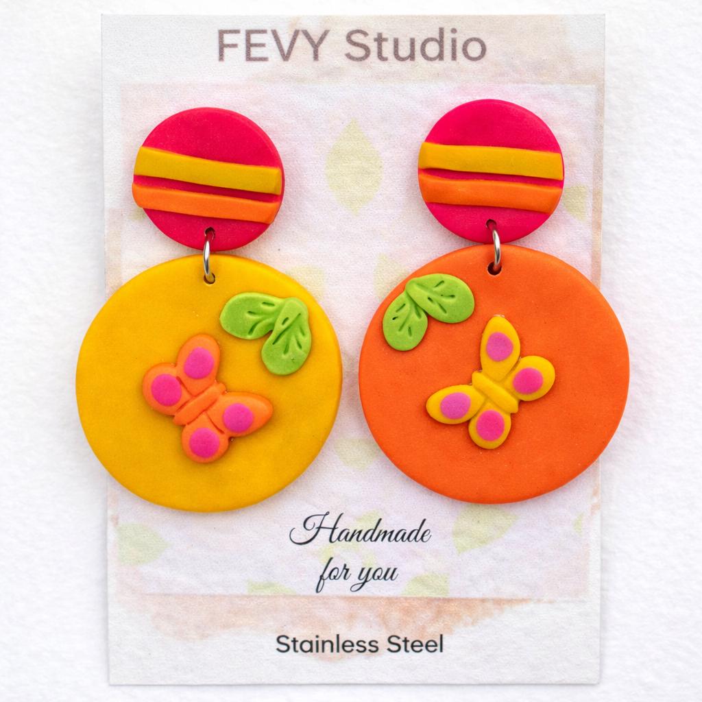 Handmade Butterfly Polymer Clay Statement Earrings | Lightweight Summer Jewelry