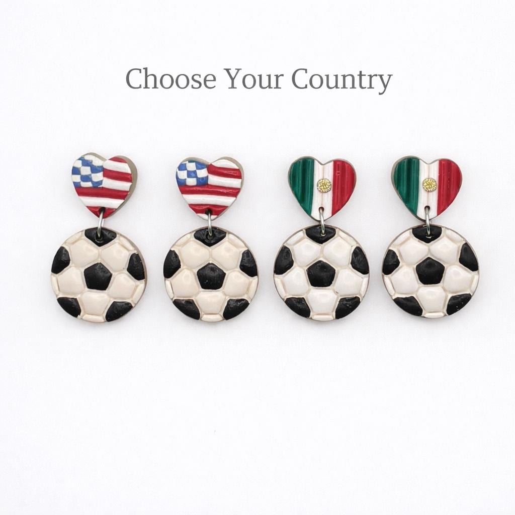 Heart Country Flag Soccer Ball Earrings – Lightweight Game Day Jewelry