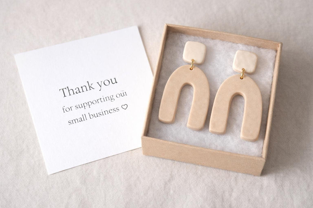 Minimalist Arch Earrings, Neutral Polymer Clay Statement Jewelry, Lightweight Handmade Modern Design