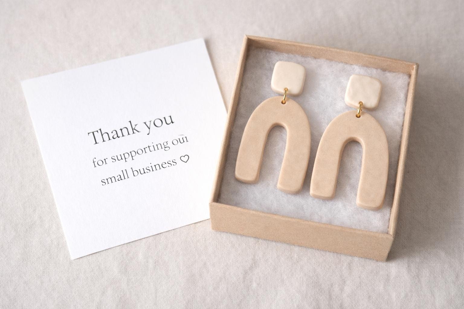 Minimalist Arch Earrings, Neutral Polymer Clay Statement Jewelry, Lightweight Handmade Modern Design