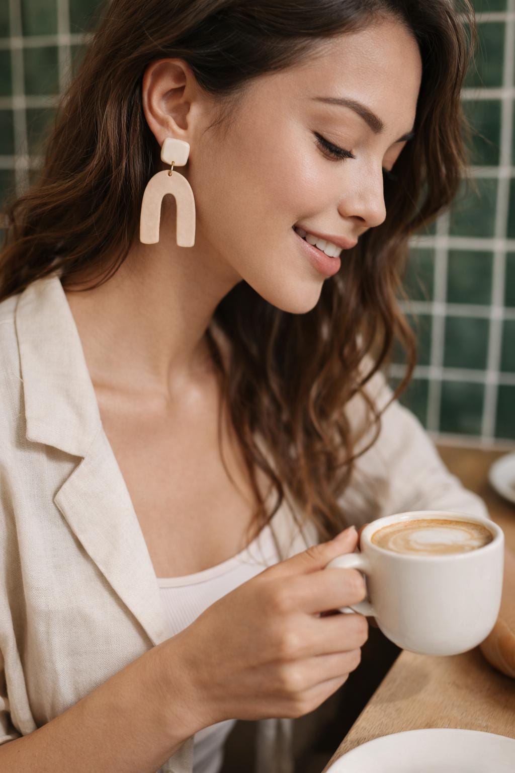 Minimalist Arch Earrings, Neutral Polymer Clay Statement Jewelry, Lightweight Handmade Modern Design
