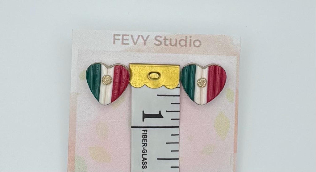 Mexico Flag Heart Earrings – Handmade Polymer Clay Studs – Stainless Steel Posts – Patriotic Gift for Women – Mexican Jewelry