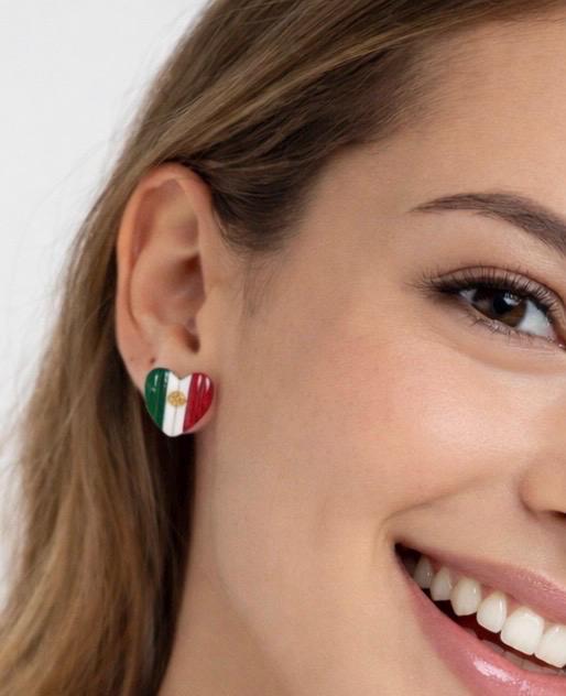 Mexico Flag Heart Earrings – Handmade Polymer Clay Studs – Stainless Steel Posts – Patriotic Gift for Women – Mexican Jewelry