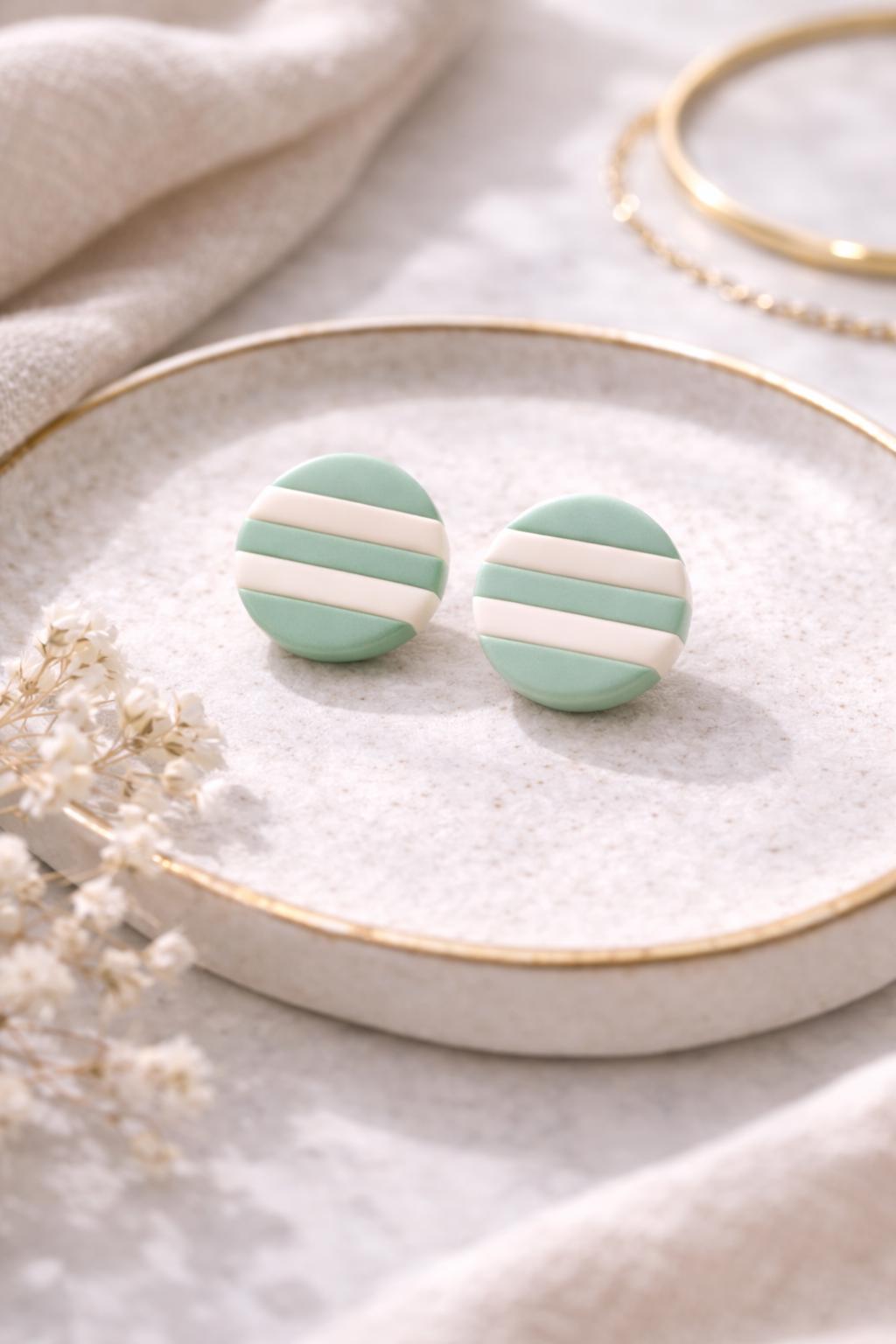 Set of 3 - Matte Polymer Clay Stud Earrings – Neutral Trio, Minimalist Everyday Jewelry