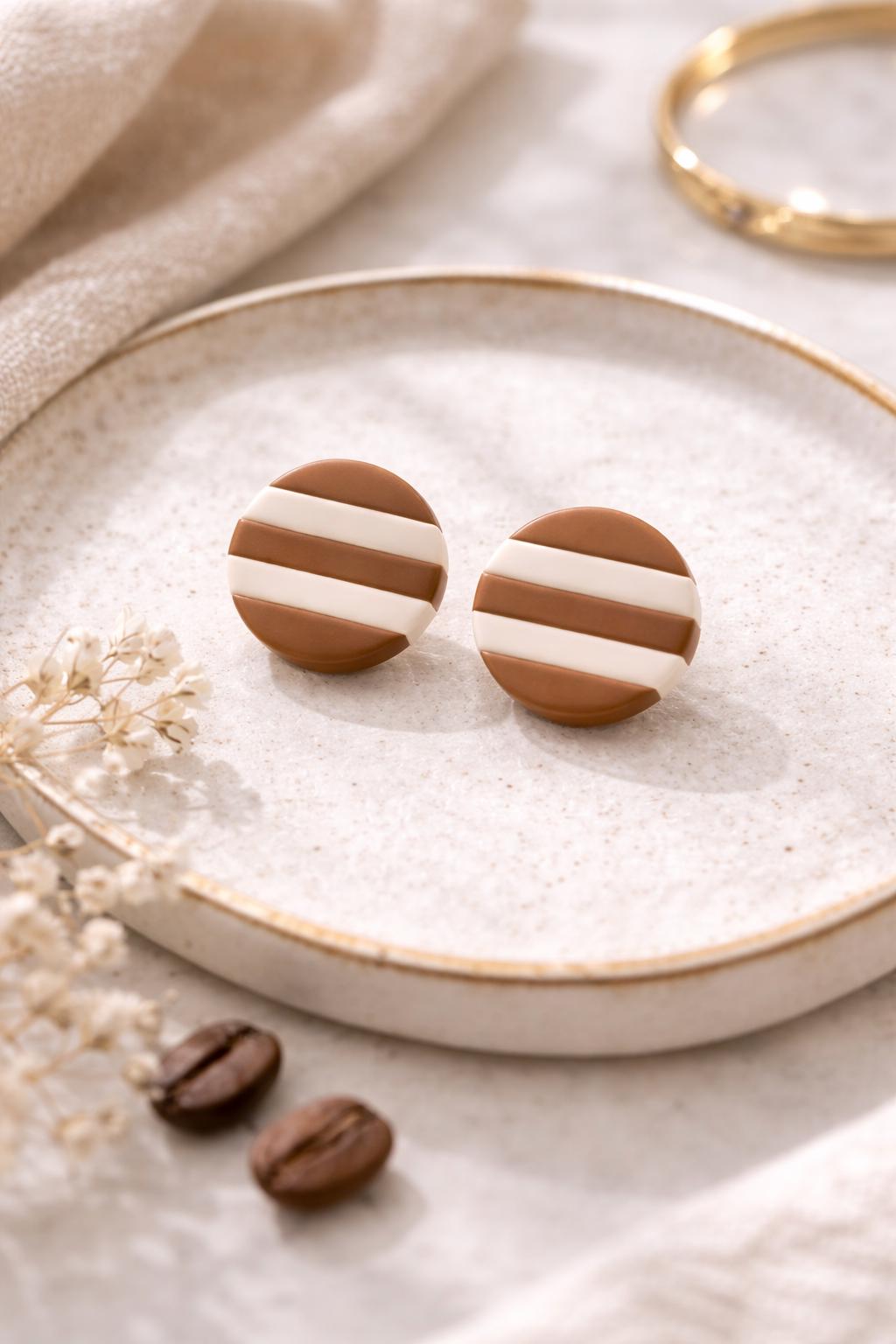 Set of 3 - Matte Polymer Clay Stud Earrings – Neutral Trio, Minimalist Everyday Jewelry