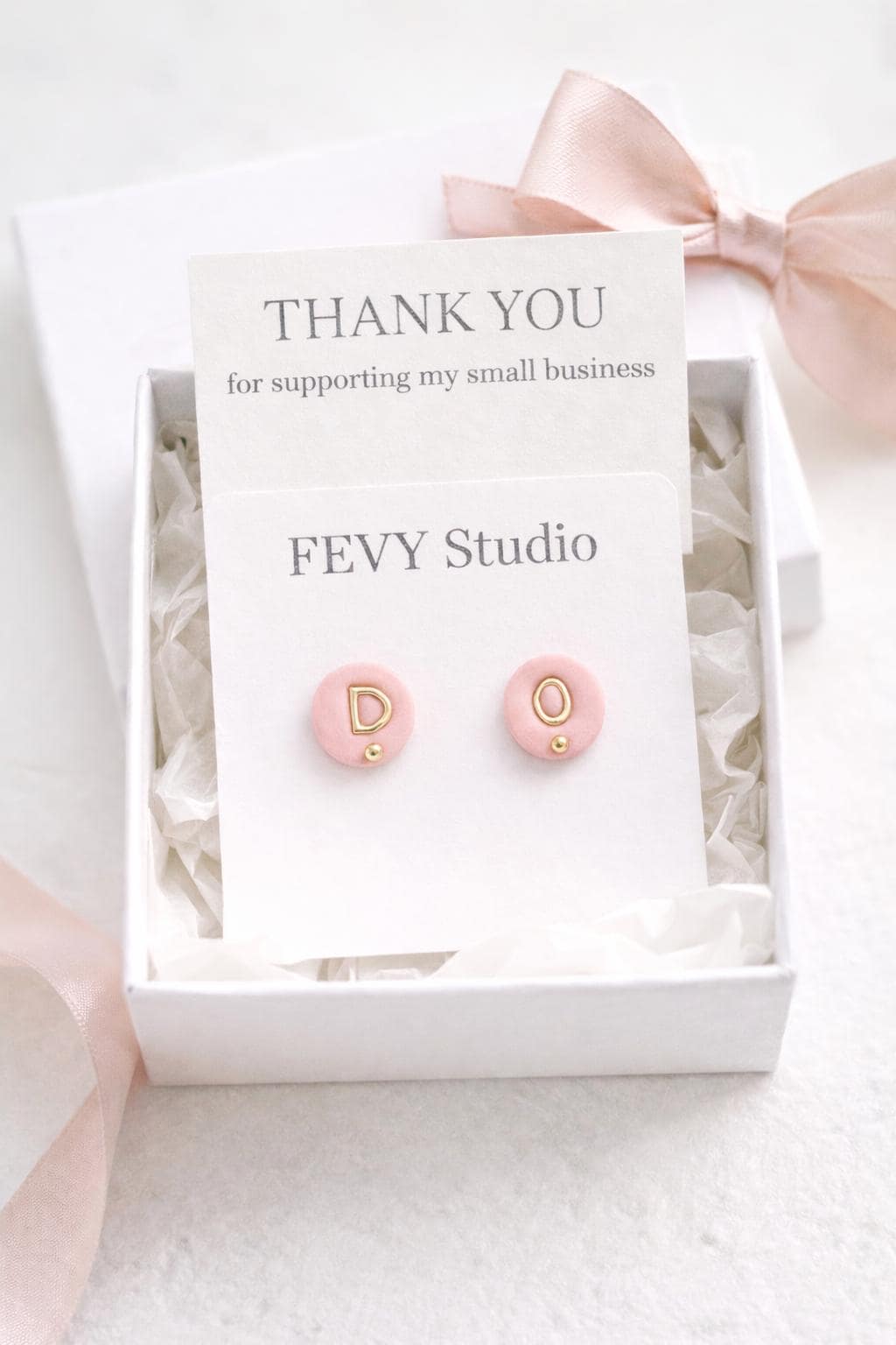 Personalized Pink Clay Initial Stud Earrings, Minimalist Gold Letter Jewelry