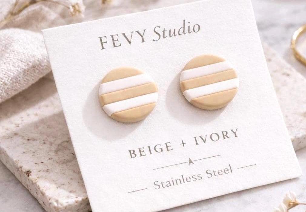 Set of 3 - Matte Polymer Clay Stud Earrings – Neutral Trio, Minimalist Everyday Jewelry