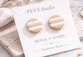 Neutral Striped Round Polymer Clay Stud Earrings – Modern Classic Minimalist Jewelry